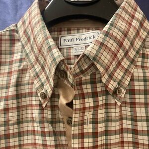 Men’s button-down dress casual shirt.